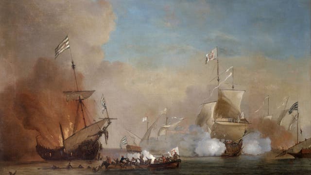 Piraten attackieren ein englisches Segelschiff, Gemälde aus der Schule von Willem van de Velde dem Jüngeren, um 1700