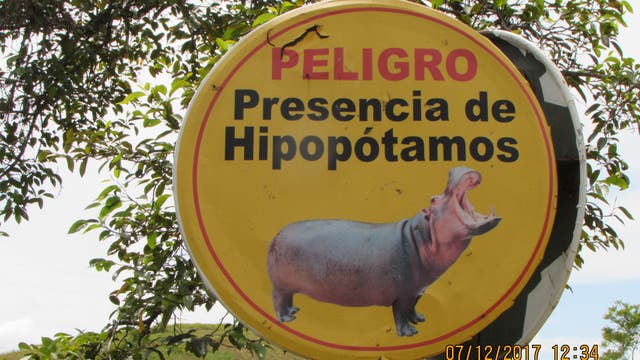 Warnschild vor den Flusspferden
