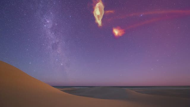 So sähen die Magellanschen Wolken aus, wenn man auch das Gas in ihrem Umfeld sehen könnte