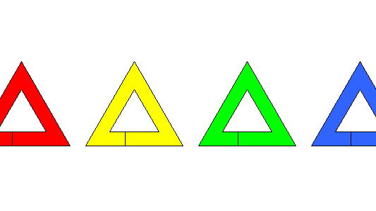 vier gleichseitige Dreiecke, Dreieck, Dreiecksausschnitt, Dreieck mit Ausschnitt