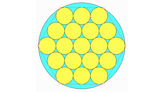 19 Kreise in einem Sechseck