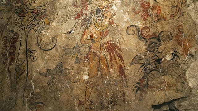 Wandmalerei der Mayakultur von San Bartolo, Guatemala, aus der Zeit um 100 v. Chr.