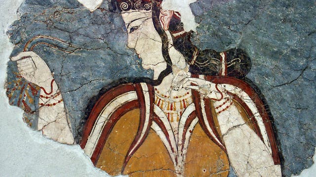 Das mykenische Wandbild einer Frau stammt aus einem Haus in Mykene, 13. Jahrhundert v. Chr.