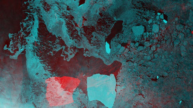 Wanderung des größter Eisbergs per Satellit 