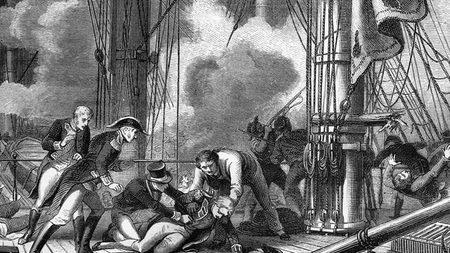 Stich: Der Tod von Admiral Horatio Nelson auf einem Schiff
