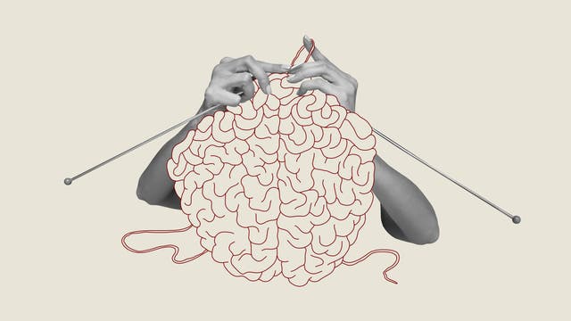 Illustration: Hände stricken an einem Gehirn
