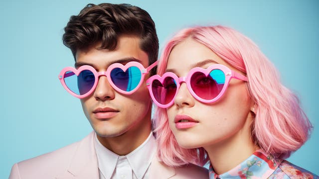 Ein junges Paar mit Herzchenbrillen