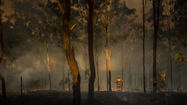 Australischer Feuerwehrmann nach Buschbrand