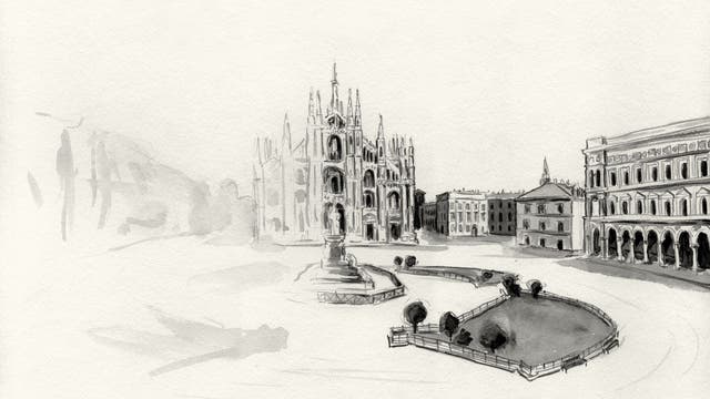 Auf Grund der Aufmerksamkeitsstörung "Neglect" blendeten die Betroffenen jeweils eine Hälfte der imaginierten Ansicht der Piazza dell Duomo aus.