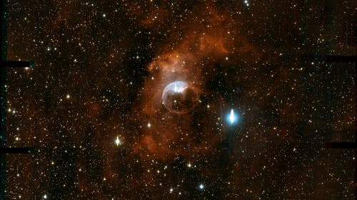 Die Blase wird durch den Wind eines massereichen Sterns erzeugt.