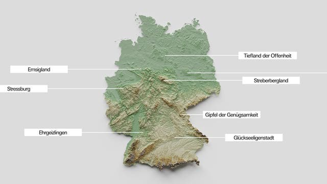 Deutschlandkarte mit scherzhaften Städtenamen