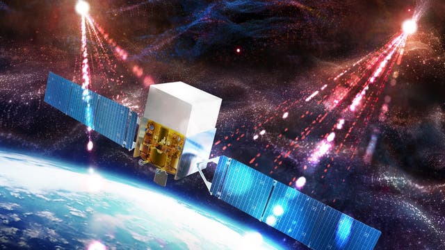 Auch im Gammastrahlenbereich können Forscherinnen und Forscher auf die Jagd nach dem niederfrequenten Gravitationswellenhintergrund gehen. Wie praktisch, dass sich ein Weltraumteleskop für Gammastrahlen seit mehreren Jahren in einer Erdumlaufbahn befindet. 