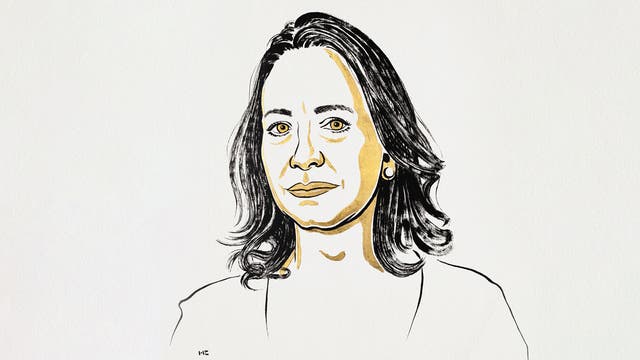 Eine künstlerische Illustration eines Menschen mit mittellangem Haar, gezeichnet in Schwarz und Gold auf einem weißen Hintergrund. Der Stil ist minimalistisch, mit klaren Linien und Schattierungen, die dem Bild Tiefe verleihen.