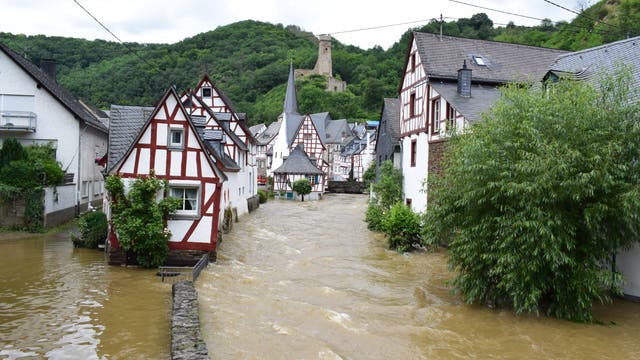 Dorfzentrum von Monreal im Elz-Hochwasser, Juli 2021 