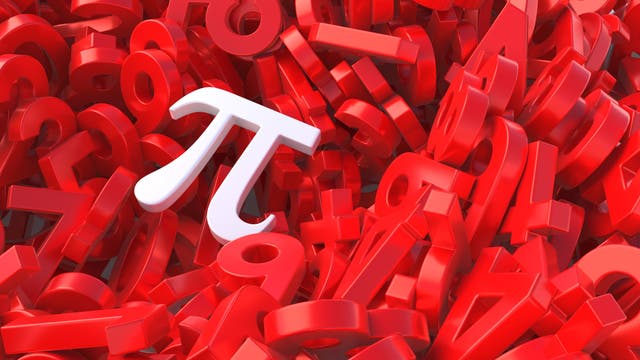 Ein weißes Pi-Symbol auf einem roten Zahlenhaufen