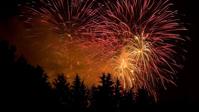 Feuerwerk über Wald