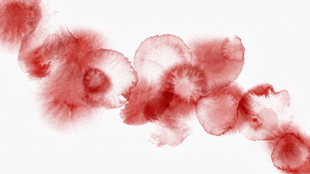 Hellrote Tropfen, die symbolisch für die Menstruationsblutung stehen.