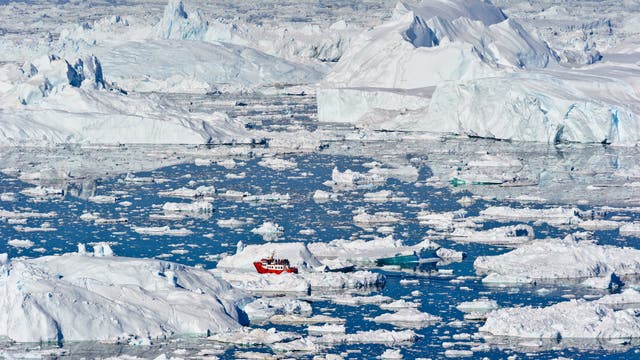 Grönländischer Gletscher mit Eisbergen im Meer