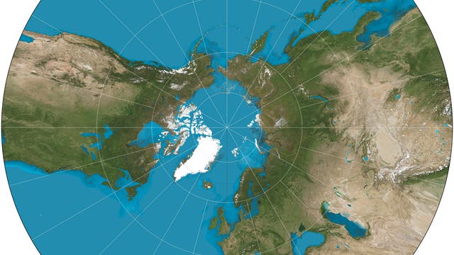 Gnomonische Projektion der Erdkugel vom Nordpol aus