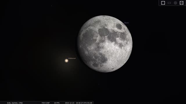 Der Mond bedeckt Aldebaran am 23. Dezember 2015