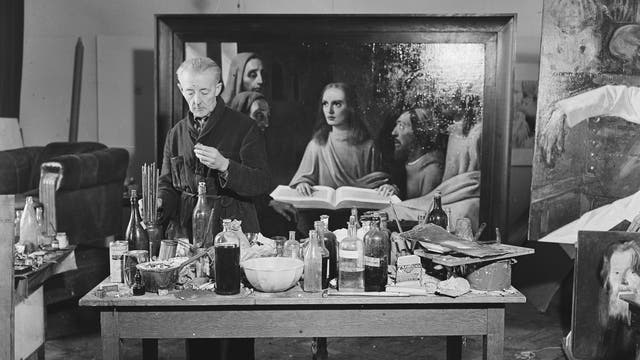 Han van Meegeren malt 1945 sein Beweisstück: den »Christus unter den Schriftgelehrten« im Vermeer-Stil.