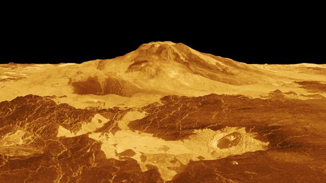 Aufnahme basierend auf Radaraufnahmen des Vulkans Maat Mons auf der Venus 