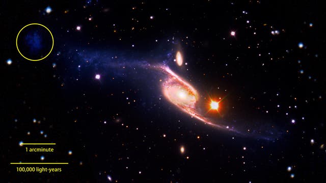 Spiralgalaxie NGC 6872 im Sternbild Pfau mit zwei langen Gezeitenarmen