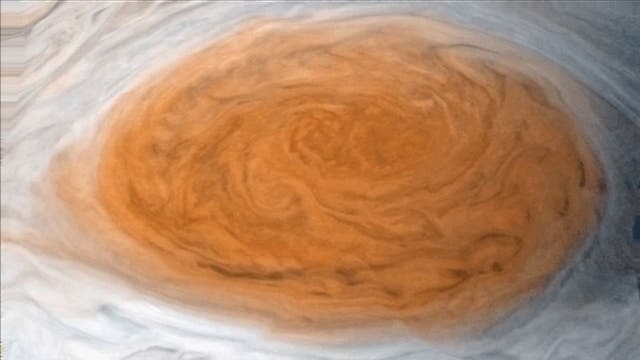 Der Große Rote Fleck auf Jupiter, aufgenommen von der Raumsonde Juno