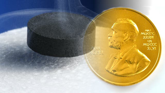 schwebender Magnet kombiniert mit Nobel-Medaille