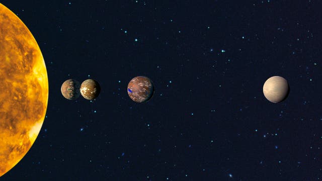 as Planetensystem um den sonnenähnlichen Stern Tau Ceti im Sternbild Walfisch besteht nach einer neuen Analyse aus vier Planeten, deren Massen das 1,7- bis 3,9-fache der Erdmasse betragen.