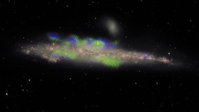 Spiralgalaxie NGC 4631 mit Magnetfeldlinien