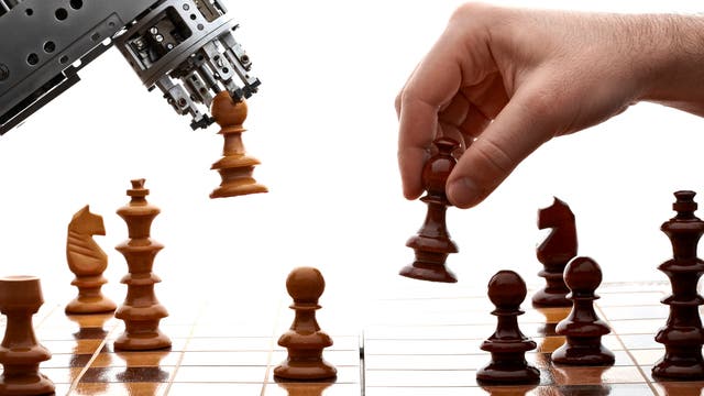 Schachpartie Roboter gegen Mensch