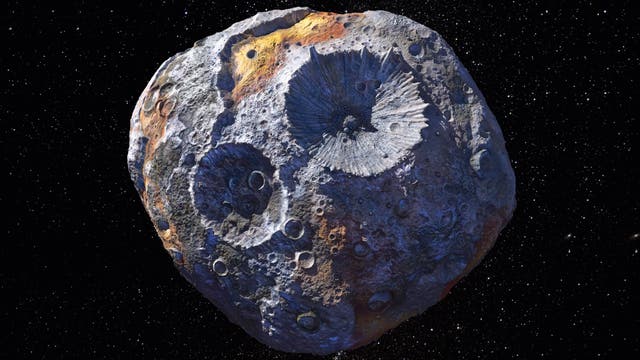 Künstlerische Darstellung des Asteroiden Psyche, bei dem es sich um den metallischen Kern eines Planetenvorläufers handeln könnte.