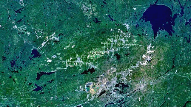 Das Sudbury-Becken aus dem All: Es ist der zweitgrößte Einschlagkrater der Erde