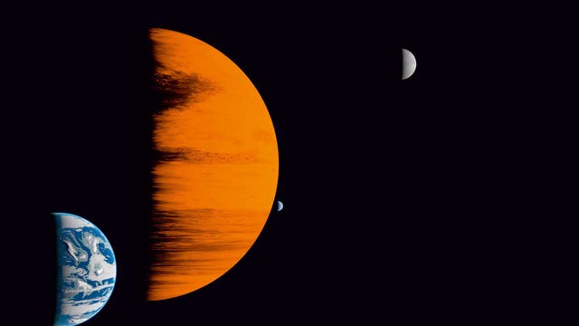 Exoplanet mit drei Exomonden, künstlerische Darstellung