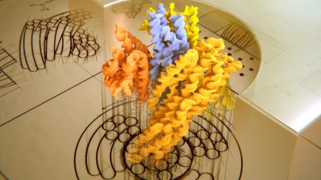 Illustration einer winzigen Turbine aus DNA-Molekülen