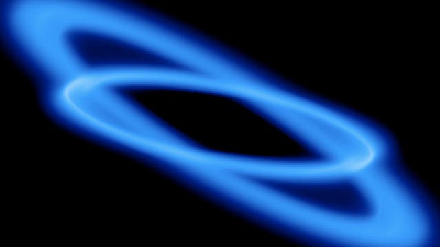 Zwei Gasscheiben umkreisen ein Schwarzes Loch (Computersimulation)