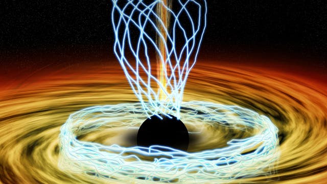 Künstlerische Darstellung der Magnetfelder um ein Schwarzes Loch