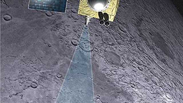 Mondsonde Chandrayaan-1 in der Mondumlaufbahn (Gemälde)