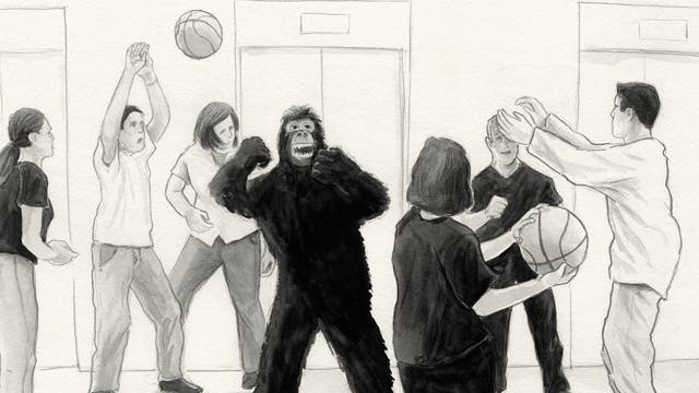 Eine Zeichnung des Gorilla-Experiments der Psychologen Daniel Simons und Christopher Chabris.