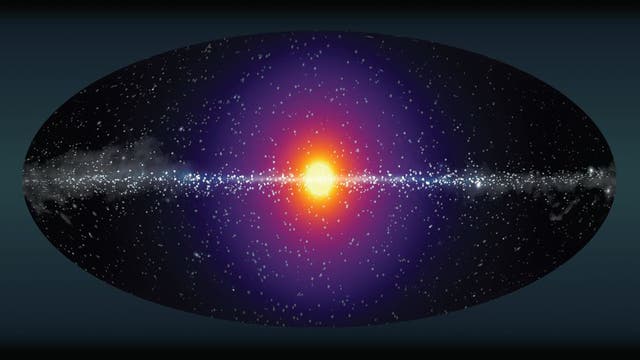 Dunkle Materie sollte einen leuchtenden Vorhof (lila) um unsere Galaxie erzeugen