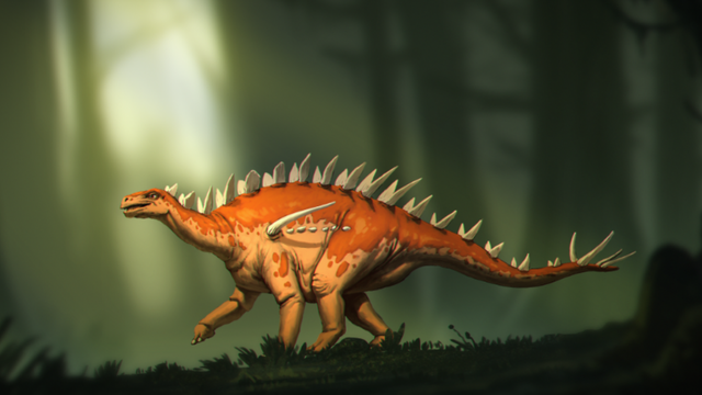 Rekonstruktionszeichnung des urtümlichen Stegosauriers Bashanosaurus primitivus