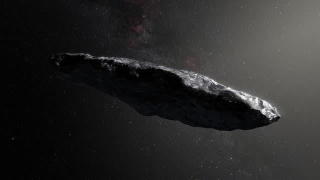 Der interstellare Besucher 1I/'Oumuamua (künstlerische Darstellung)