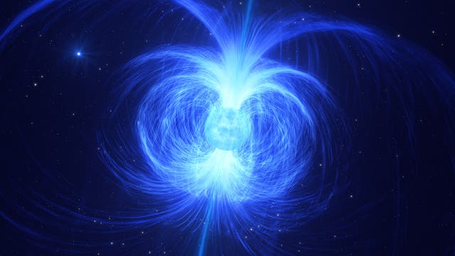 Künstlerische Darstellung eines stark magnetischen Neutronensterns