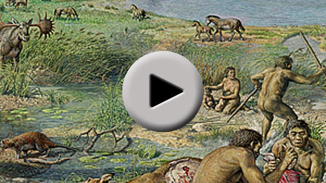 Rekonstruierte Szene aus dem Leben der ersten Siedler in Happisburgh vor rund 800 000 Jahren