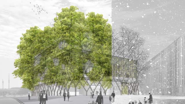 Wettbewerbsbeitrag zum Haus der Zukunft in Berlin mit baubotanischer Fassade