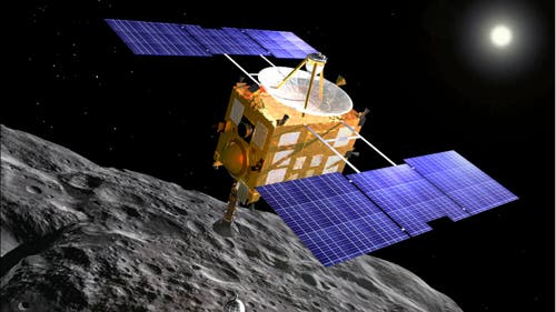 Raumsonde Hayabusa beim Asteroiden Itokawa