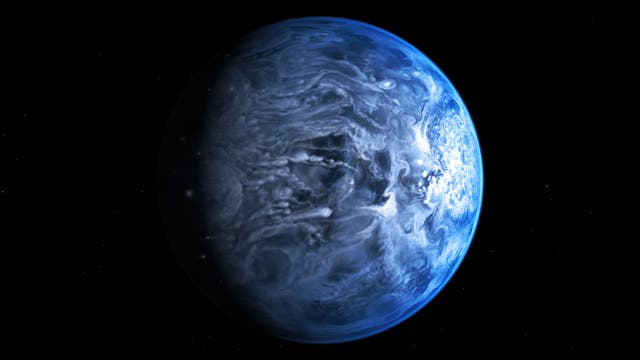 Der azurblaue Exoplanet HD 189733b im Sternbild Füchslein (Computergrafik)