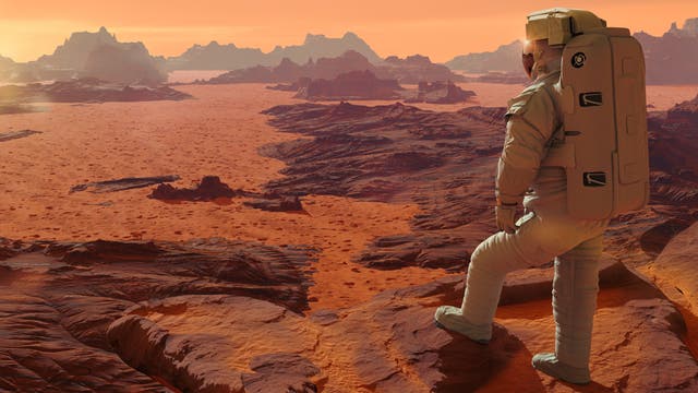 Astronaut auf dem Mars (künstlerische Darstellung)