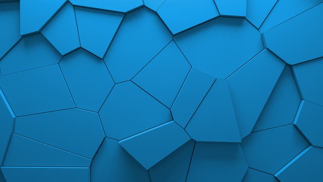 Voronoi-Regionen als unterschiedlich stark herausgehobene blaue Blöcke.